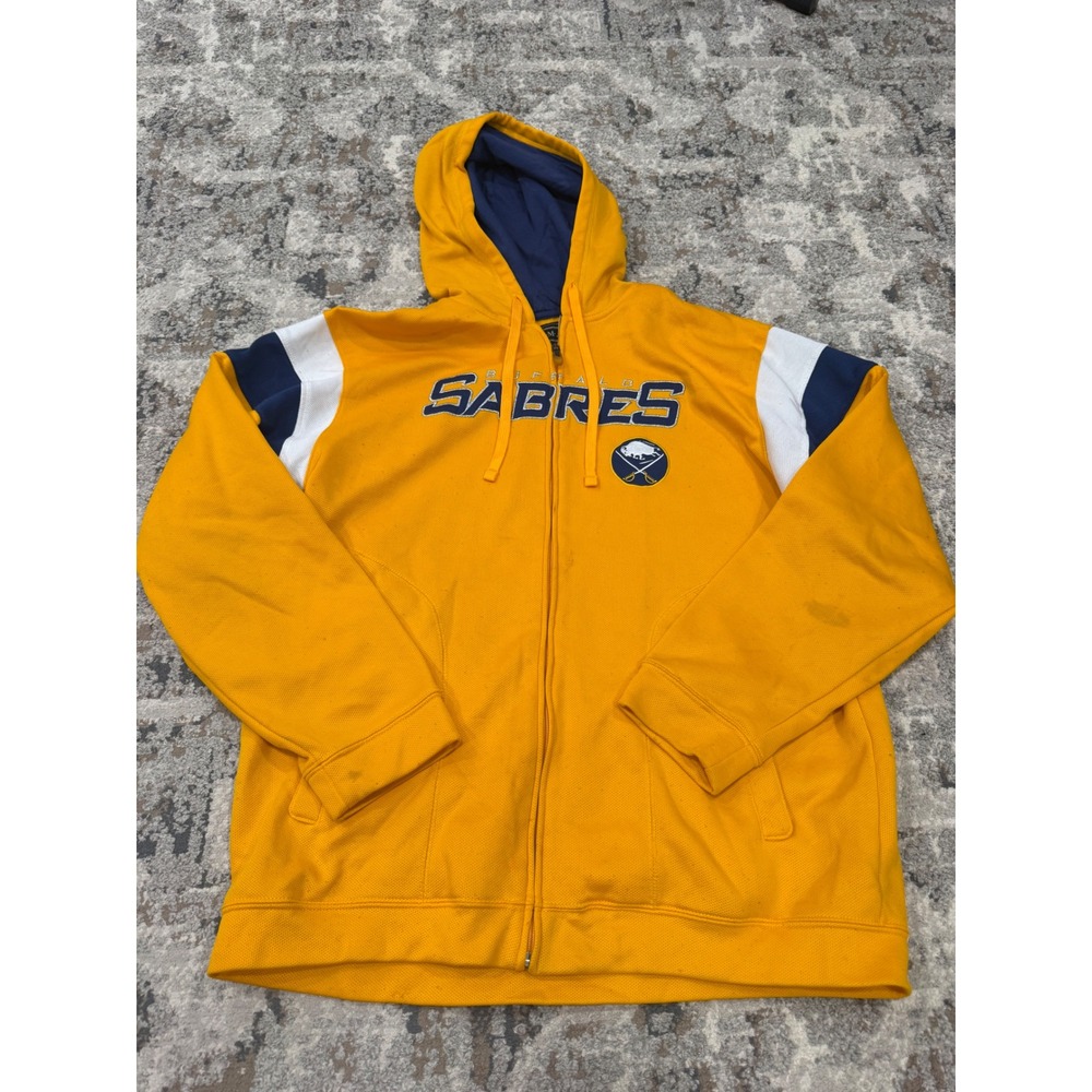 CCM Vintage Hockey Buffalo Sabres Full Zip Hoodie Yellow Navy Mens Medium